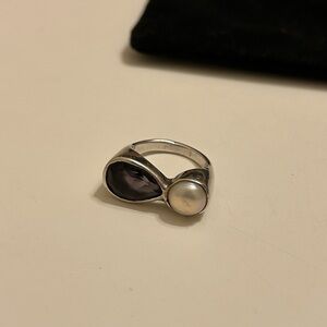 Handmade sterling silver Amethyst and pearl size 6, ring